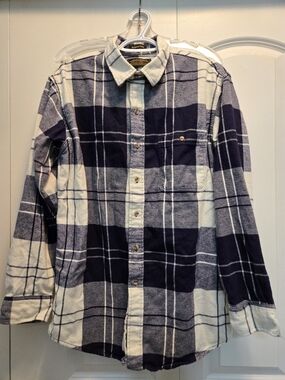 Eddie Bauer Flannel Blue & White Plaid Button-Up Shirt Size large